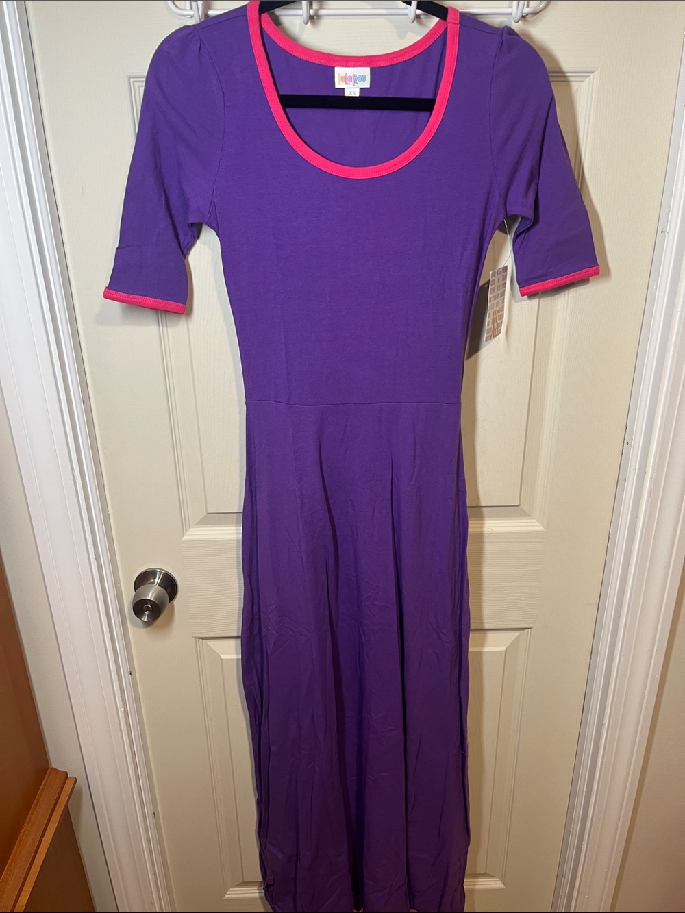 LuLaRoe Purple Maxi Dress with Pink Trim